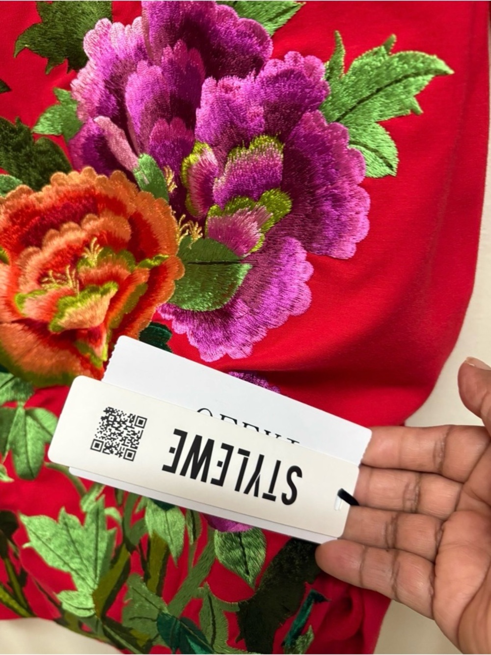 STYLEWE Red Dress with Multicolor Floral Embroidery - Picture 4 of 12